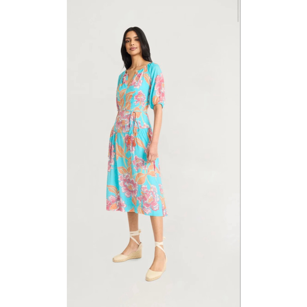 Women's THE GOOD JOURNEY Turquoise Pink Floral Midi Dress S NEW NWT MSRP $138